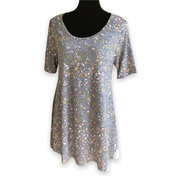 LuLaRoe Womens Top Sz S Perfect T Mustard Gray‎ Lavender Faded Look Floral NEW - Picture 1 of 6